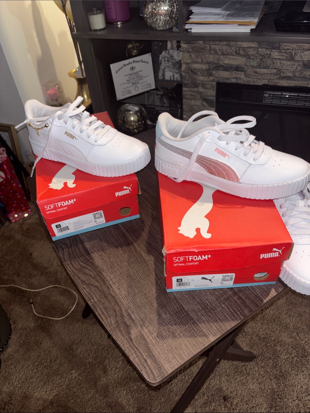 Puma Kids White Sneakers with Pink Stripe Accent